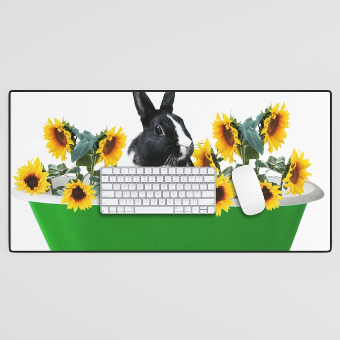 Rabbit - green Bathtub - Sunflower Blossoms Desk Mat