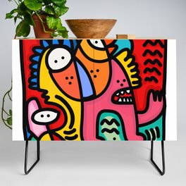 Colorful and Funny Graffiti Creature with a Red Sky By Emmanuel Signorino Credenza