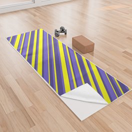 [ Thumbnail: Yellow, Slate Blue, and Dark Slate Blue Colored Lined/Striped Pattern Yoga Towel ]
