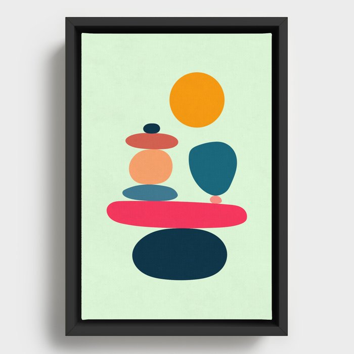 Gentle Mid-Century Stacked Stones Art I  Framed Canvas