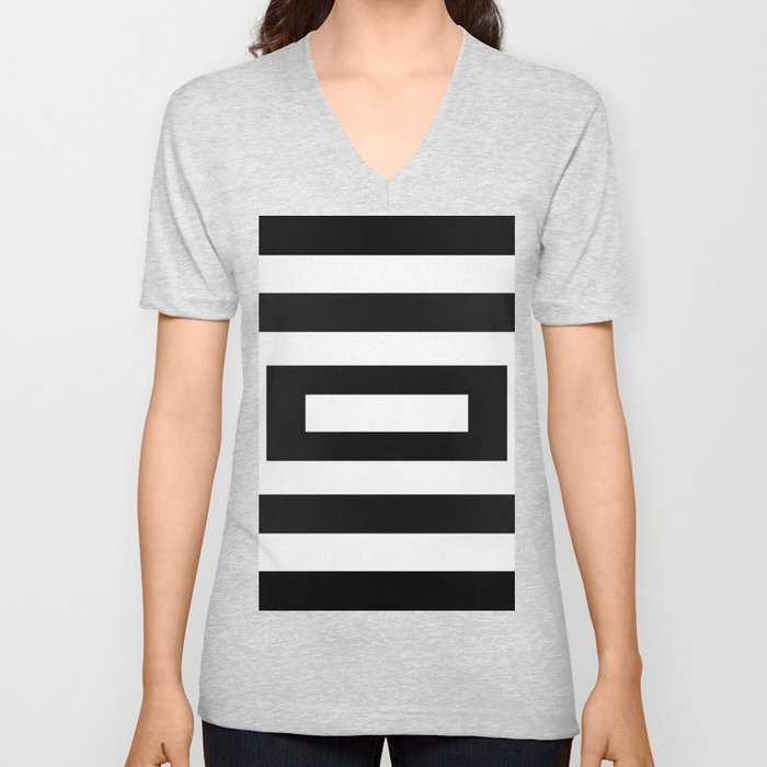 Black and White V Neck T Shirt