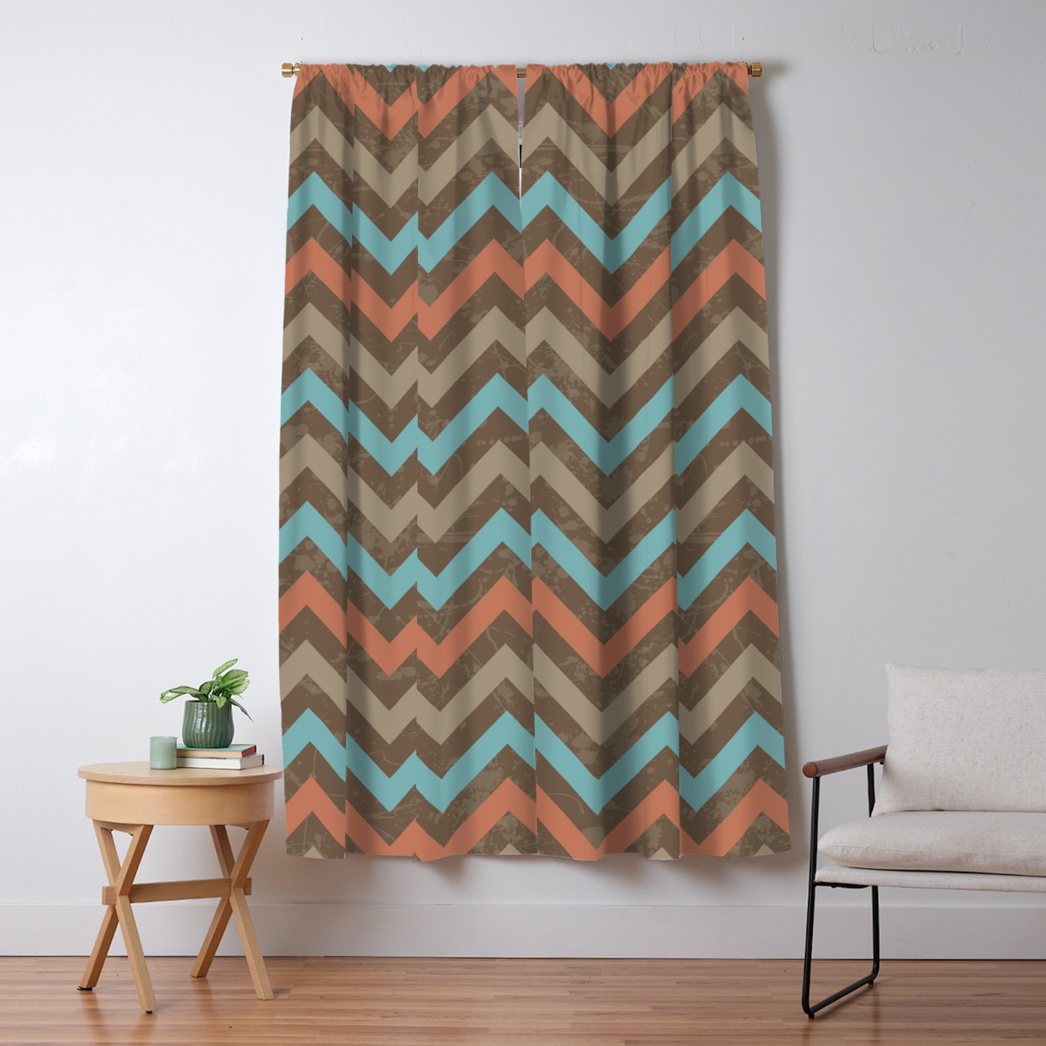 Geometric Boho Chevron Pattern Weathered Brown Turquoise And