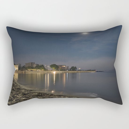 Foggy Moonlit Beach Rectangular Pillow