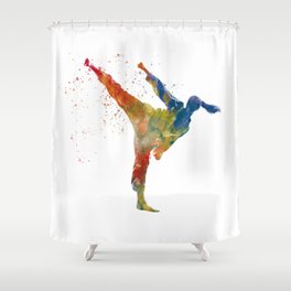 karate martial art in watercolor Shower Curtain