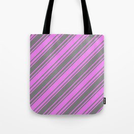 [ Thumbnail: Grey & Violet Colored Striped Pattern Tote Bag ]