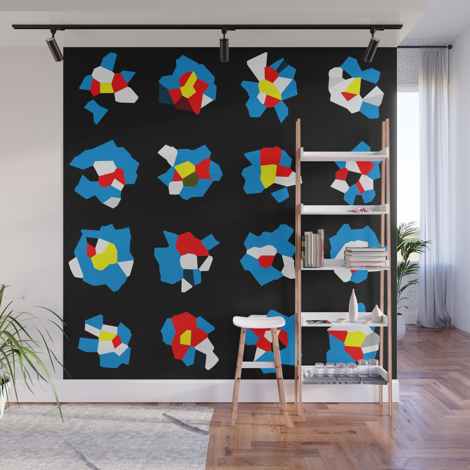 Abstract Blue Red Yellow Texture On Black Background Wall Mural