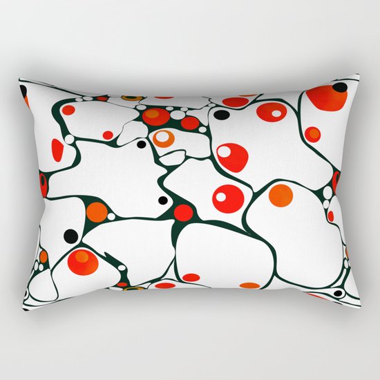 Abstract black and white pattern with red polka dots . Rectangular Pillow
