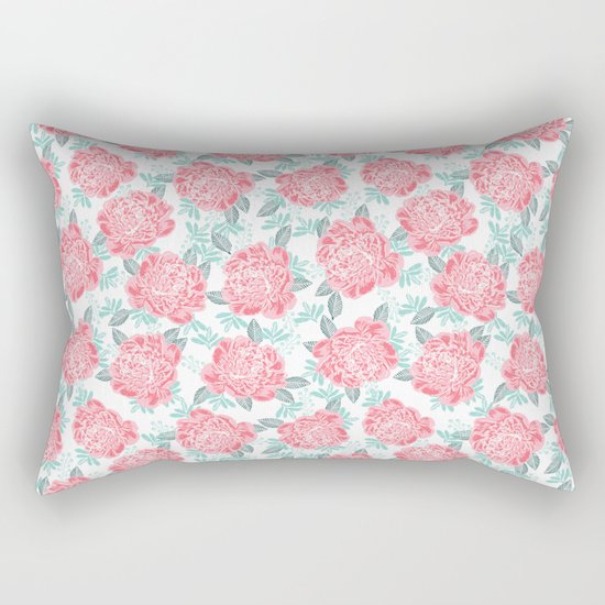 Peony Floral flower garden nature illustration painting free spirit boho college girly pink pastel Rectangular Pillow