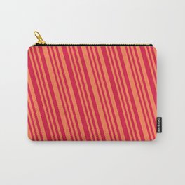 [ Thumbnail: Crimson & Coral Colored Lines/Stripes Pattern Carry-All Pouch ]
