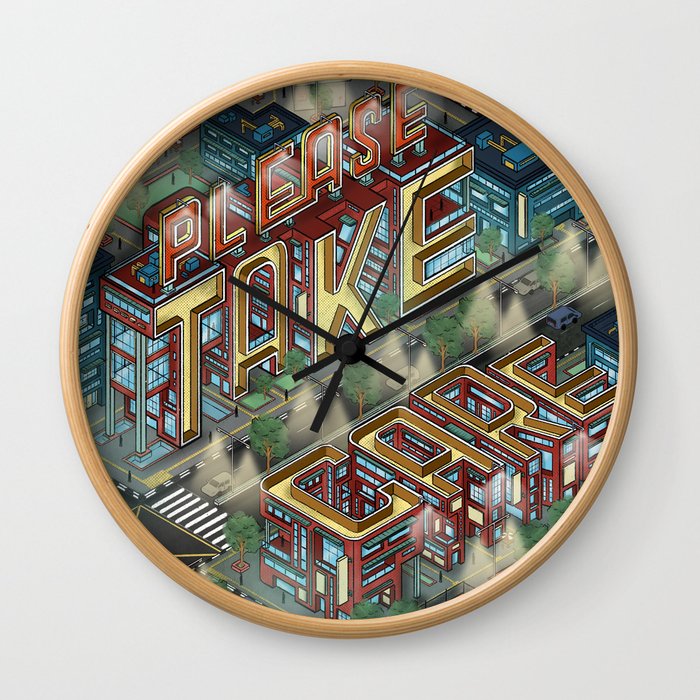 "Take Care" Isometric Lettering Wall Clock