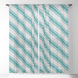 [ Thumbnail: Light Gray & Teal Colored Lined Pattern Sheer Curtain ]