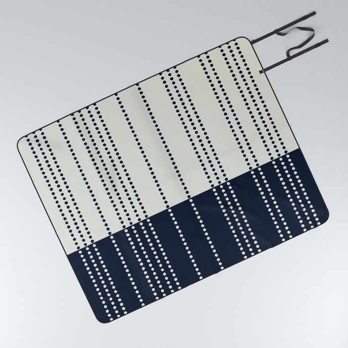 Spotted Stripes, Ivory and Navy Blue Picnic Blanket