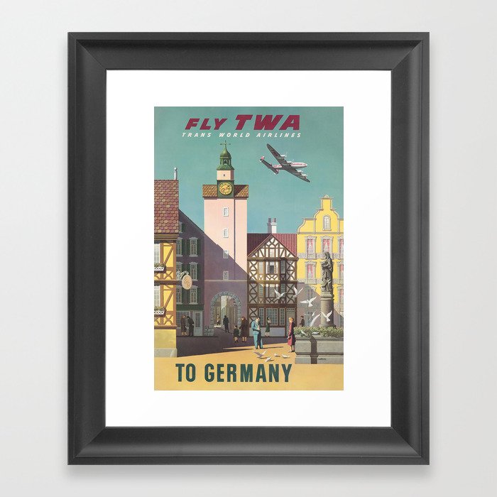 TWA / Germany (1950) by S. Greco, Aviation, Modern, Travel Poster Framed Art Print