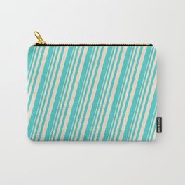 [ Thumbnail: Beige and Turquoise Colored Lines Pattern Carry-All Pouch ]