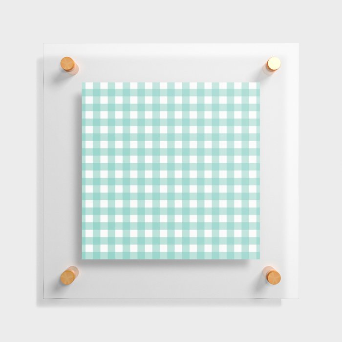 Teal Pastel Farmhouse Style Gingham Check Floating Acrylic Print