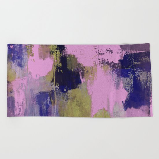 Wild Lilac - Abstract, textured, lilac, purple, blue and yellow oil painted artwork Beach Towel