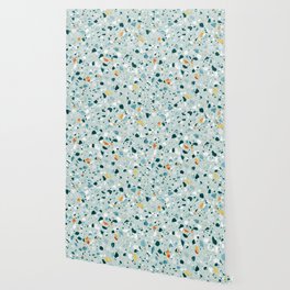Mint Terrazzo, Eclectic Marble Texture Pattern, Colorful Neutral Pastel Illustration, Floor Tiles Wallpaper