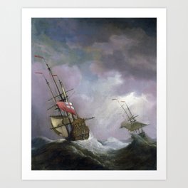 An English Ship at Sea Running In a Gale by Willem van de Velde the Younger (1700) Art Print