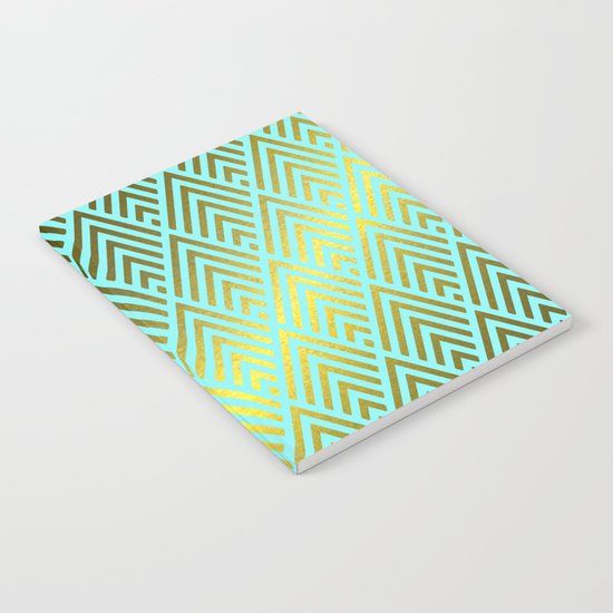 Gold foil triangles on aqua Notebook