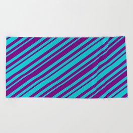 [ Thumbnail: Purple and Dark Turquoise Colored Lines/Stripes Pattern Beach Towel ]
