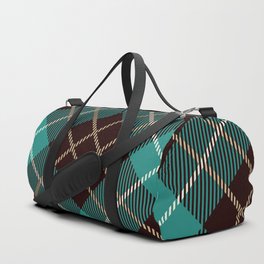Turquoise Green and Black Seamless Tartan Pattern Duffle Bag