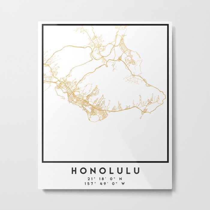 HONOLULU HAWAII CITY STREET MAP ART Metal Print