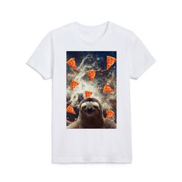 Sloth in flying pizza space Kids T Shirt