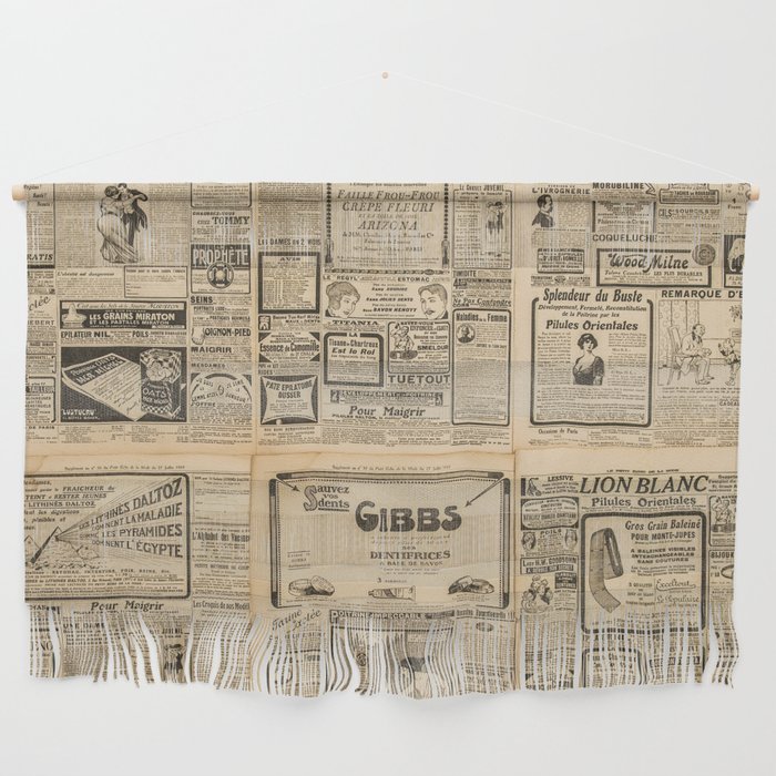 Used paper background. Old newspaper page with vintage advertising Wall Hanging