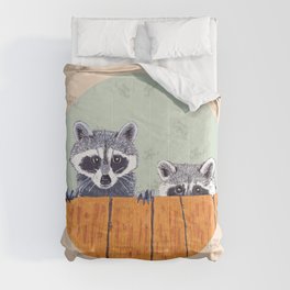 Peeking Raccoons #3 Beige Pallet Comforter
