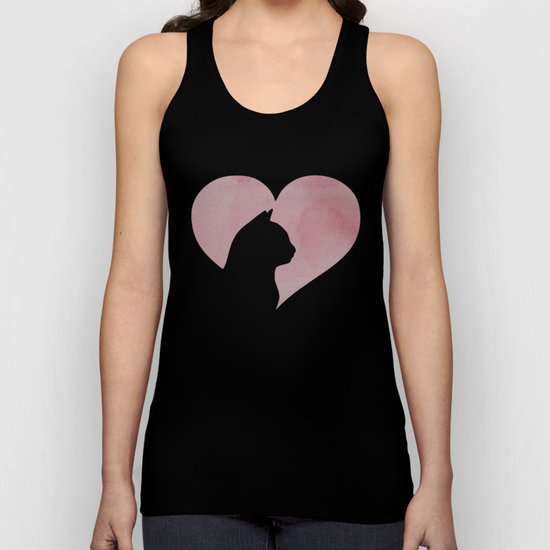 Watercolor Cat Heart Unisex Tank Top