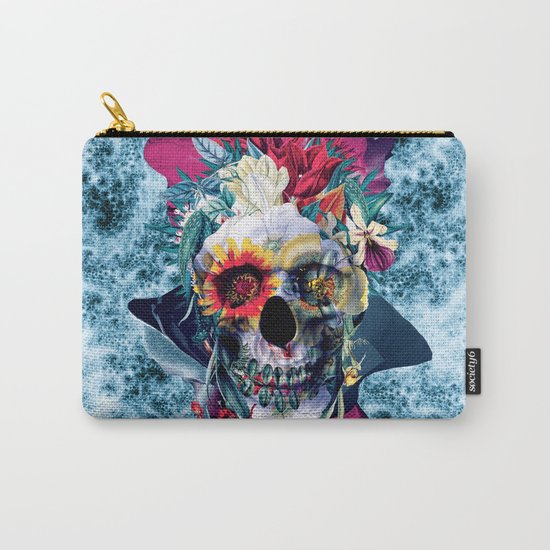 Floral Skull Blue Carry-All Pouch