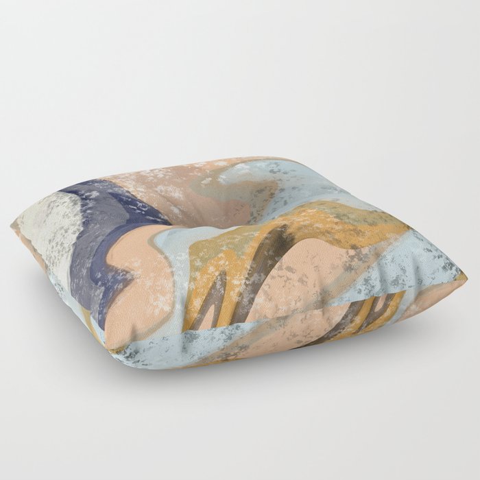 Salty Abstract in Blue and Peach Floor Pillow