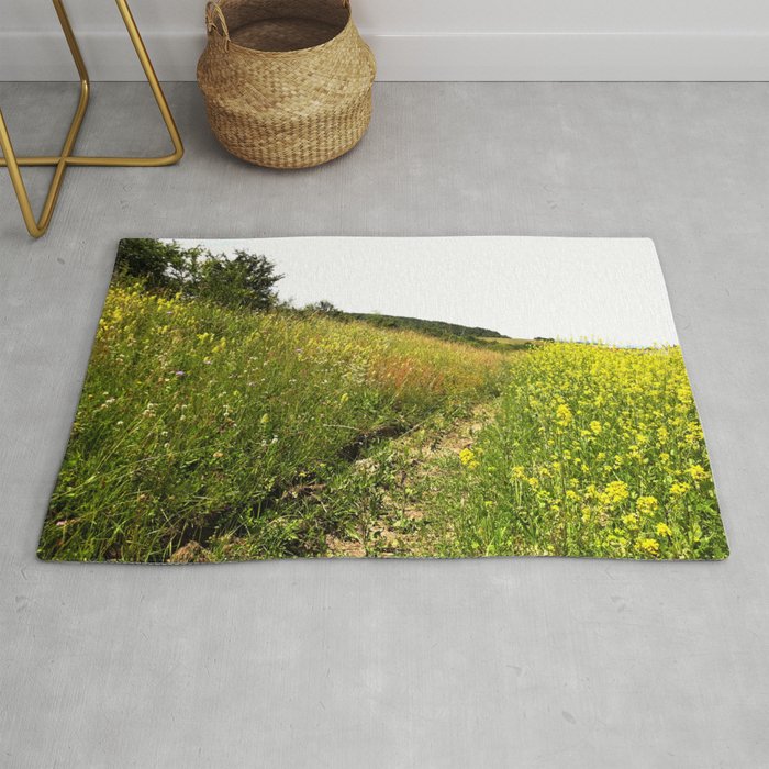 Trail through the rapeseed field summer countryside landscape Rug