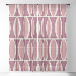 Retro Mid Century Modern Geometric Oval Pattern 235 Raspberry Pink and Beige Sheer Curtain