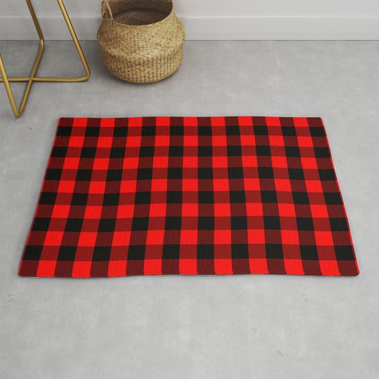 Classic Red and Black Buffalo Check Plaid Tartan Rug by podartist