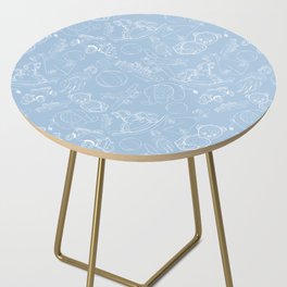 Pale Blue and White Toys Outline Pattern Side Table