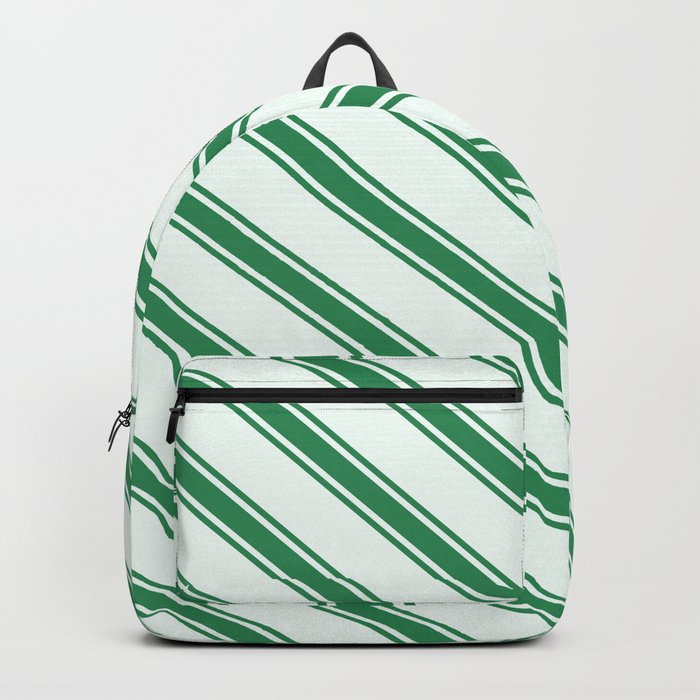 Mint Cream & Sea Green Colored Lined/Striped Pattern Backpack