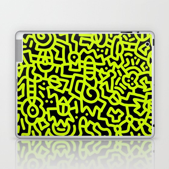 Acid Yellow on Black Doodles Laptop & iPad Skin