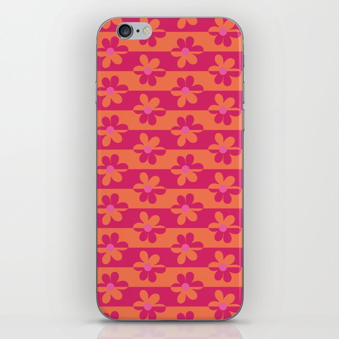 Retro Floral Pattern - Burgundy Orange iPhone Skin