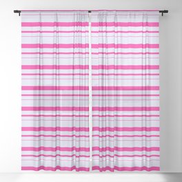 [ Thumbnail: Lavender and Deep Pink Colored Lined Pattern Sheer Curtain ]