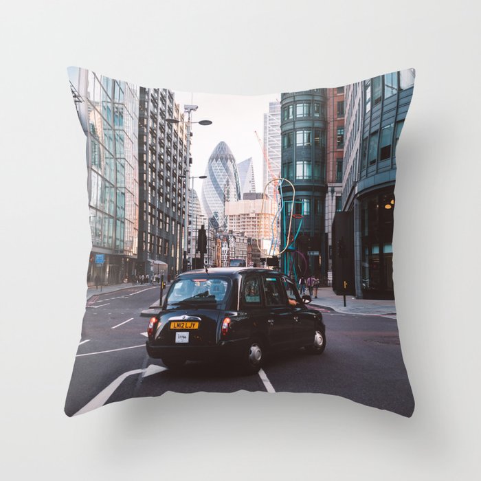 Great Britain Photography - Black Car Driving Through Downtown London Throw Pillow