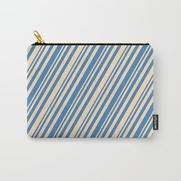 [ Thumbnail: Bisque & Blue Colored Stripes/Lines Pattern Carry-All Pouch ]