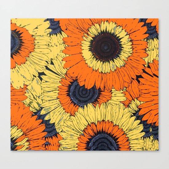 Abstracted Orange Yellow Deco Sunflowers Canvas Print