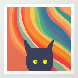 Funny Black Cat Rainbow Art Print