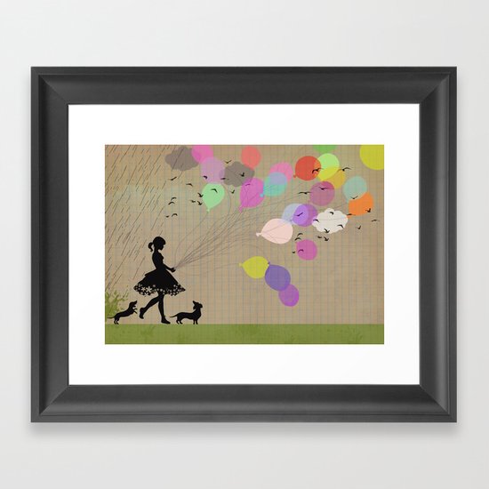 girl with balloons Framed Art Print