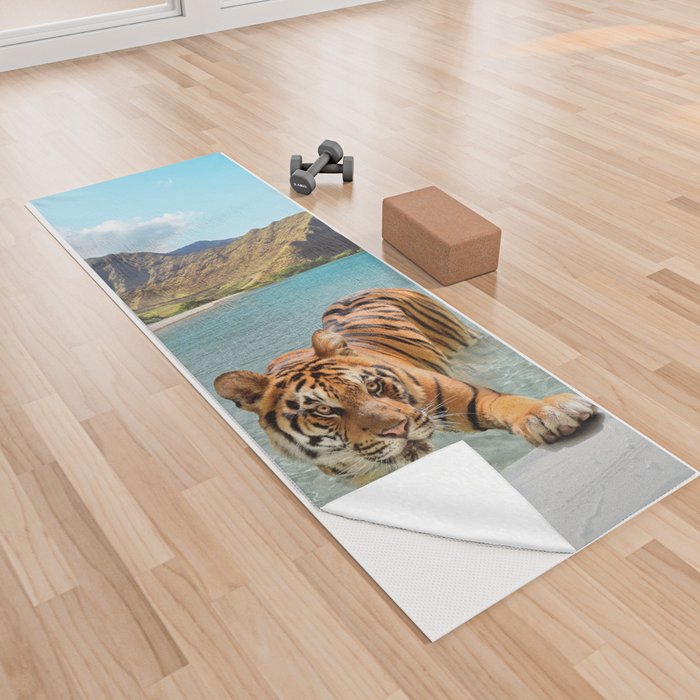 Tiger And Surfboard Yoga Towel