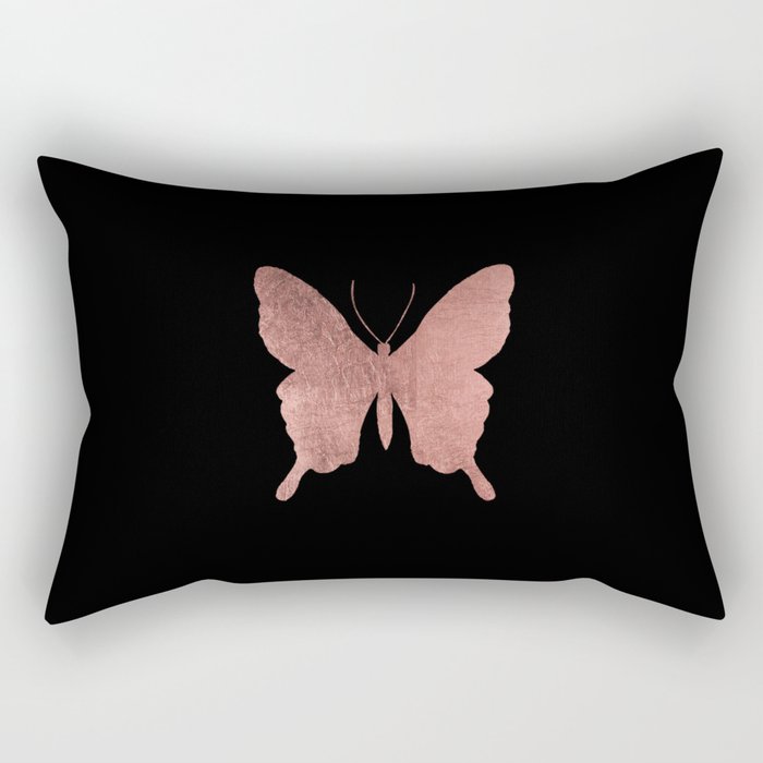 Elegant trendy black faux rose gold butterfly Rectangular Pillow