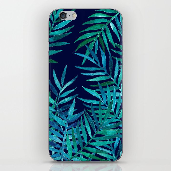 Watercolor Palm Leaves on Navy iPhone Skin