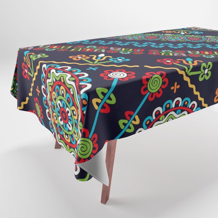 Mexican Floral Embroidery Pattern  Tablecloth