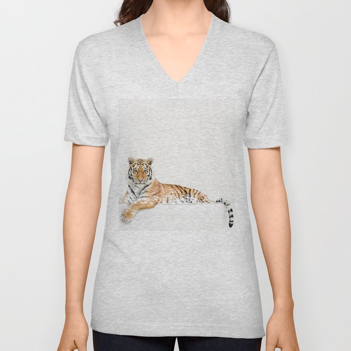 Tiger in a Bathtub, Tiger Taking a Bath, Tiger Bathing, Whimsy Animal Art Print By Synplus V Neck T Shirt